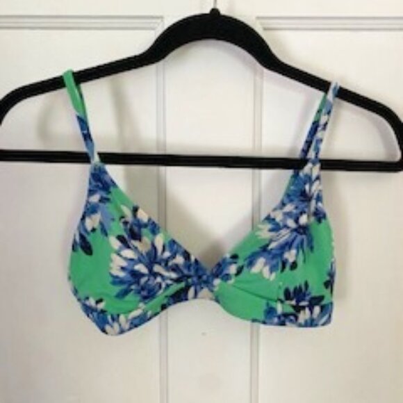J. Crew Factory Floral Green and Blue V-Neck Bikini Top, Size S - Picture 1 of 7